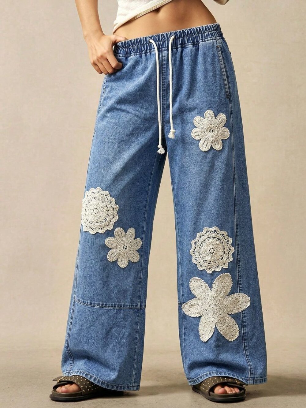 Baby Blue Casual Boho Women's Denim Pants - Picture 4 of 7